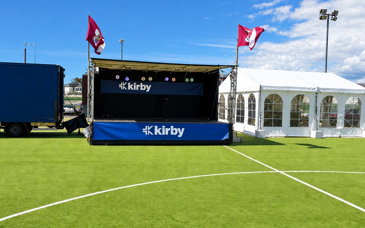 Covered mobile stage hire in Ireland with rapid 45-minute setup